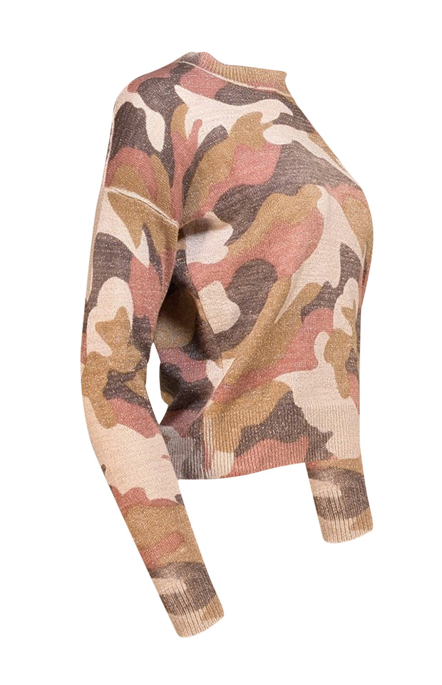 27 Miles - Pink, Beige, & Taupe Metallic Cashmere Print Sweater Sz XS - Current Boutique