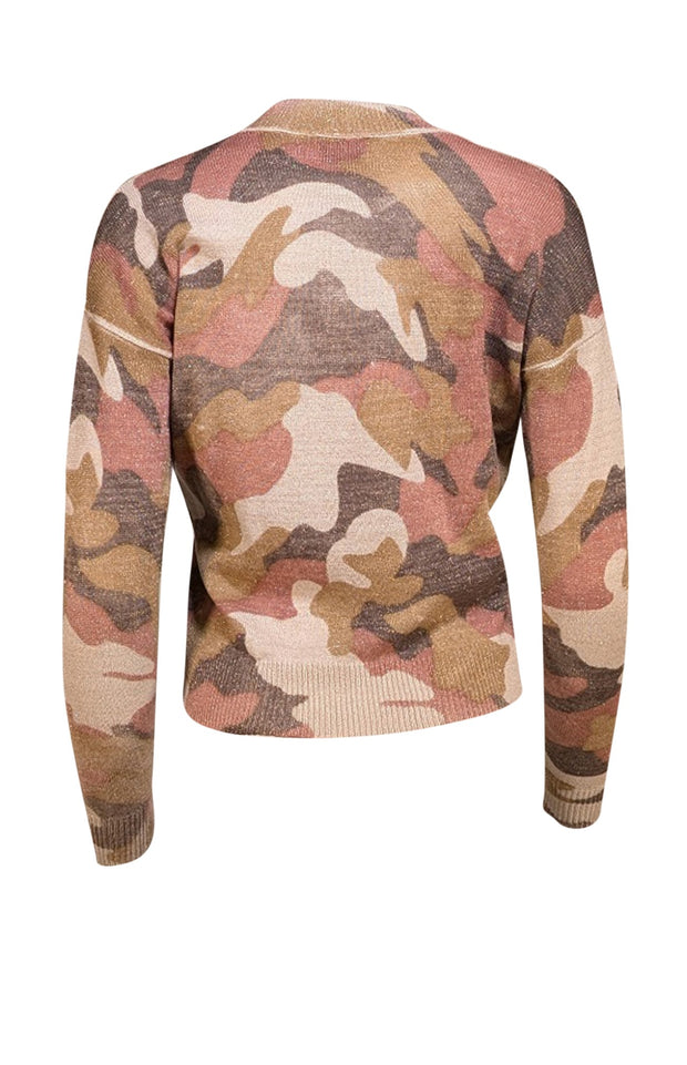 27 Miles - Pink, Beige, & Taupe Metallic Cashmere Print Sweater Sz XS - Current Boutique