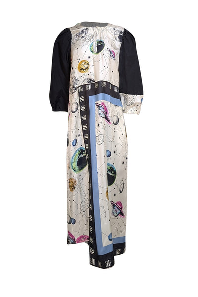 Baum Und Pferdgarten - Ivory & Black Cosmos Print "Ajani" Midi Dress Sz L - Current Boutique