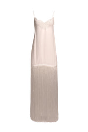 J.Crew Collection - Ivory Lace Trim Sleeveless Fringe Hem Maxi Dress Sz 2 - Current Boutique