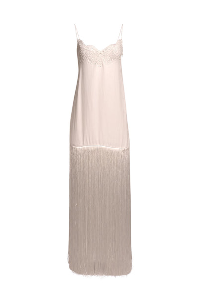 J.Crew Collection - Ivory Lace Trim Sleeveless Fringe Hem Maxi Dress Sz 2 - Current Boutique
