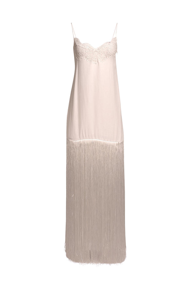 J.Crew Collection - Ivory Lace Trim Sleeveless Fringe Hem Maxi Dress Sz 2 - Current Boutique