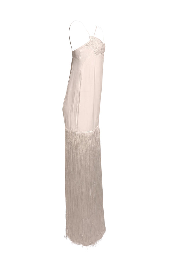 J.Crew Collection - Ivory Lace Trim Sleeveless Fringe Hem Maxi Dress Sz 2 - Current Boutique
