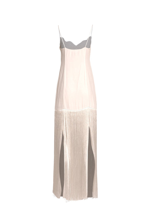 J.Crew Collection - Ivory Lace Trim Sleeveless Fringe Hem Maxi Dress Sz 2 - Current Boutique