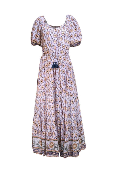 Cleobella - Ivory, Purple, & Orange Geo Print Maxi "Paula" Dress Sz L - Current Boutique