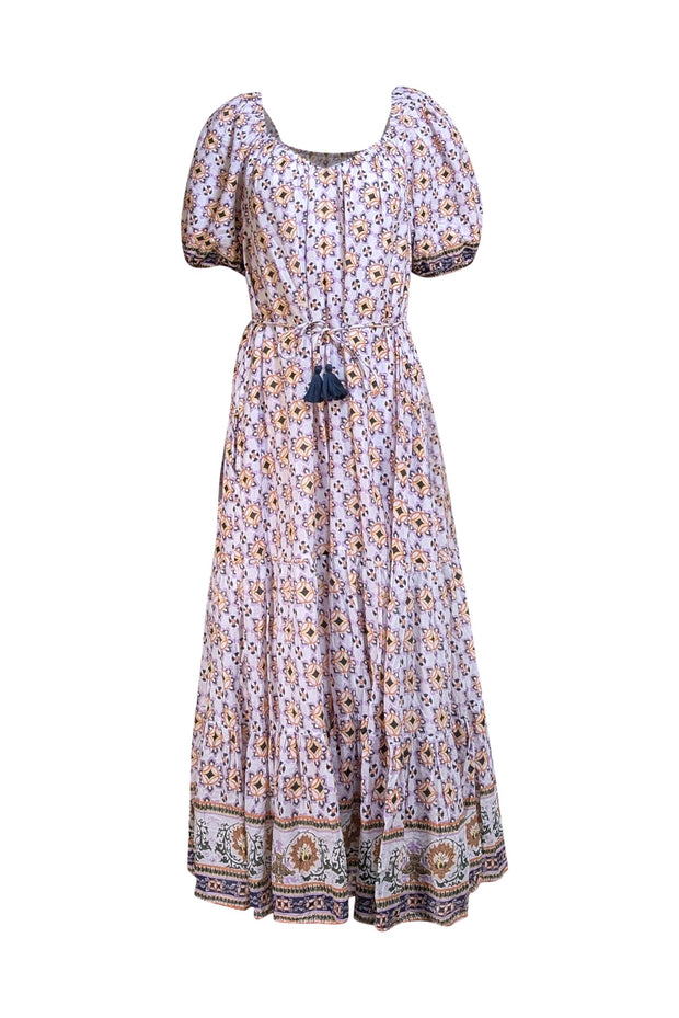 Cleobella - Ivory, Purple, & Orange Geo Print Maxi "Paula" Dress Sz L - Current Boutique