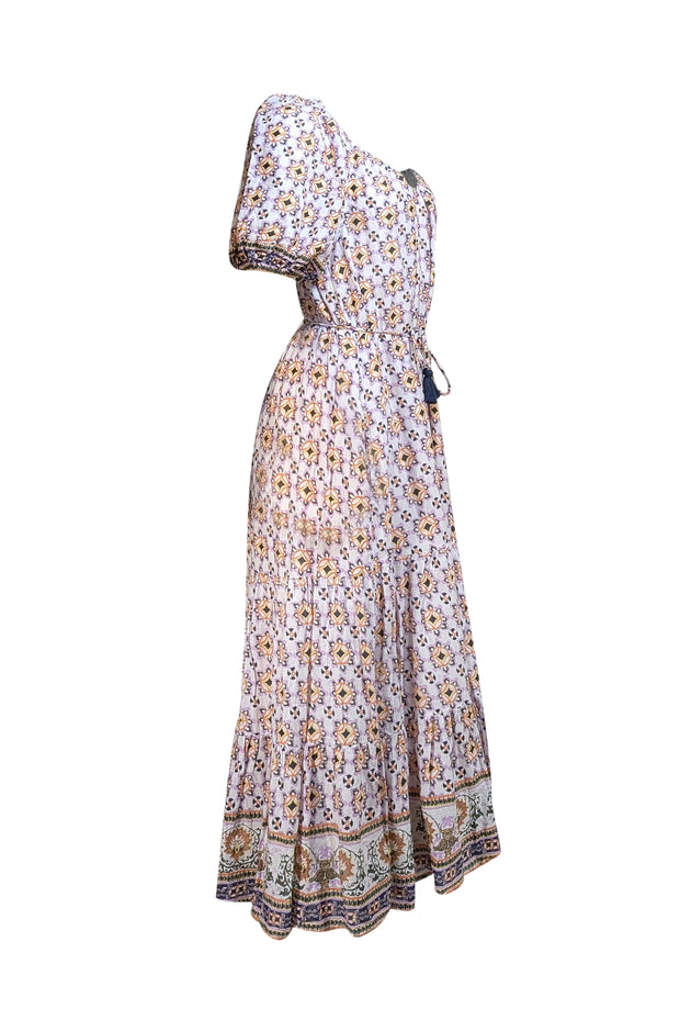 Cleobella - Ivory, Purple, & Orange Geo Print Maxi "Paula" Dress Sz L - Current Boutique