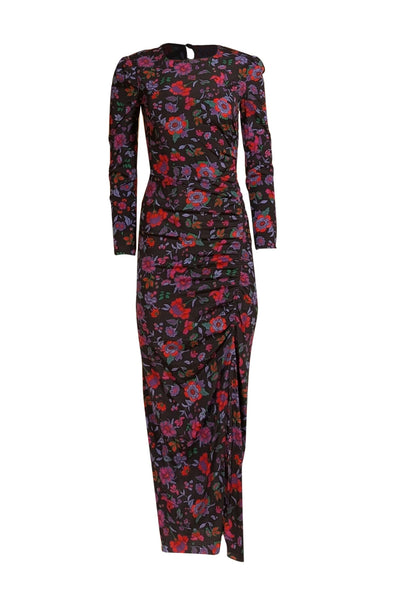 Veronica Beard - Black w/ Purple & Blue Floral Print Silk Maxi Dress Sz 0 - Current Boutique