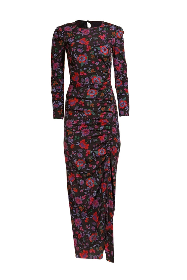 Veronica Beard - Black w/ Purple & Blue Floral Print Silk Maxi Dress Sz 0 - Current Boutique
