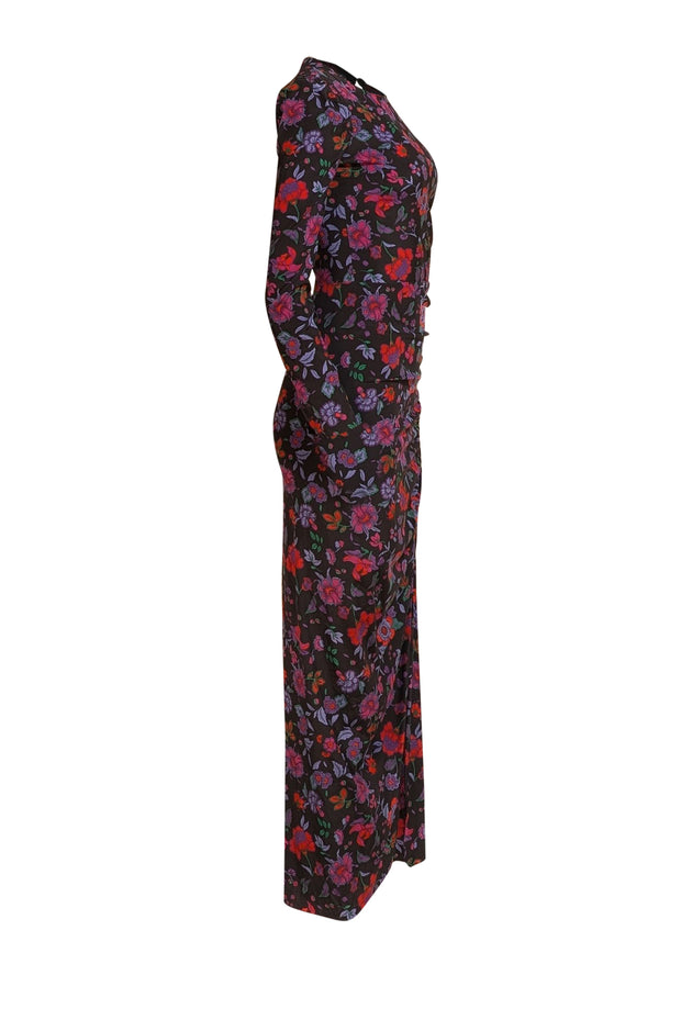Veronica Beard - Black w/ Purple & Blue Floral Print Silk Maxi Dress Sz 0 - Current Boutique
