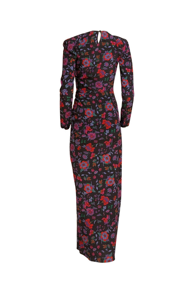 Veronica Beard - Black w/ Purple & Blue Floral Print Silk Maxi Dress Sz 0 - Current Boutique