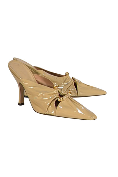 Bottega Veneta - Beige "Bunnie" Patent Leather Mule Heels Sz 10 - Current Boutique