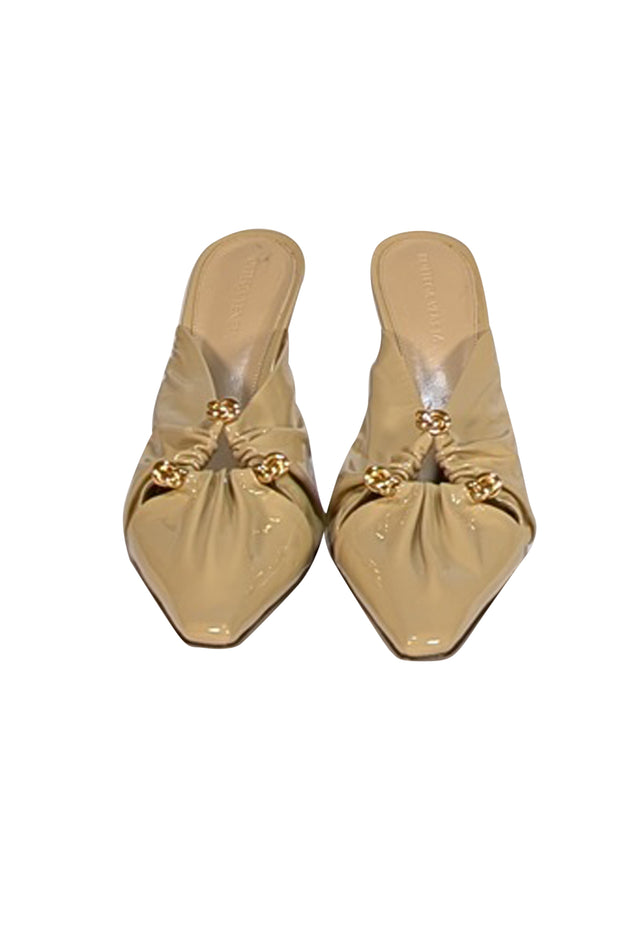 Bottega Veneta - Beige "Bunnie" Patent Leather Mule Heels Sz 10 - Current Boutique