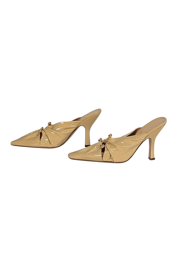 Bottega Veneta - Beige "Bunnie" Patent Leather Mule Heels Sz 10 - Current Boutique