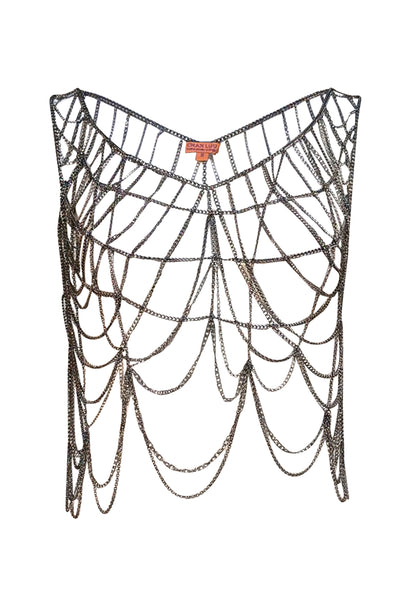 Chan Luu - Silver Gunmetal Layered Body Necklace Sz S - Current Boutique