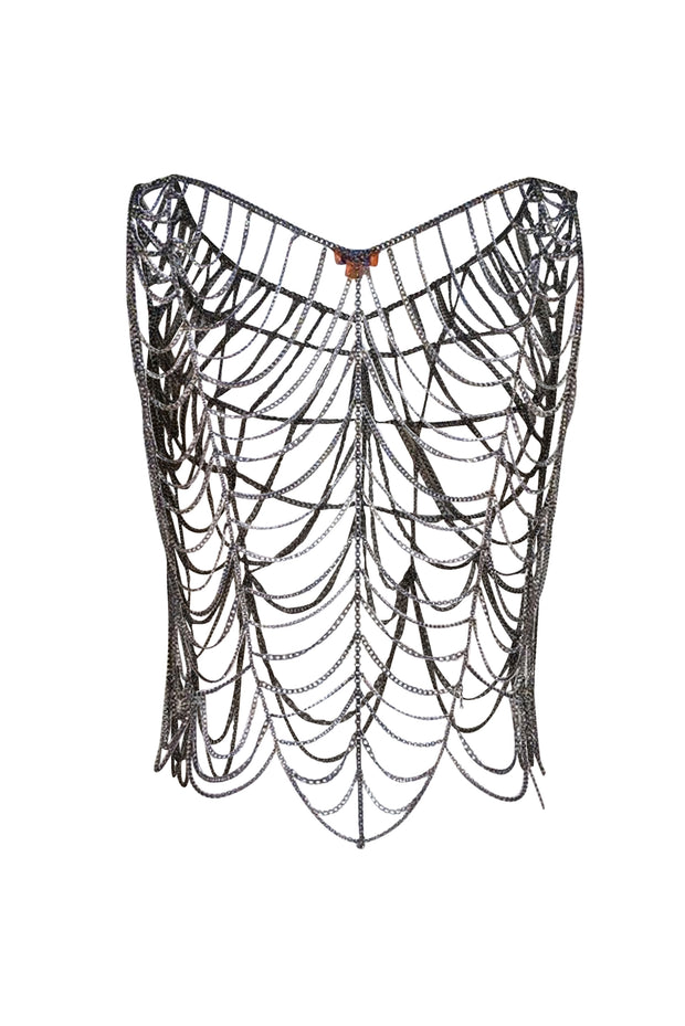 Chan Luu - Silver Gunmetal Layered Body Necklace Sz S - Current Boutique