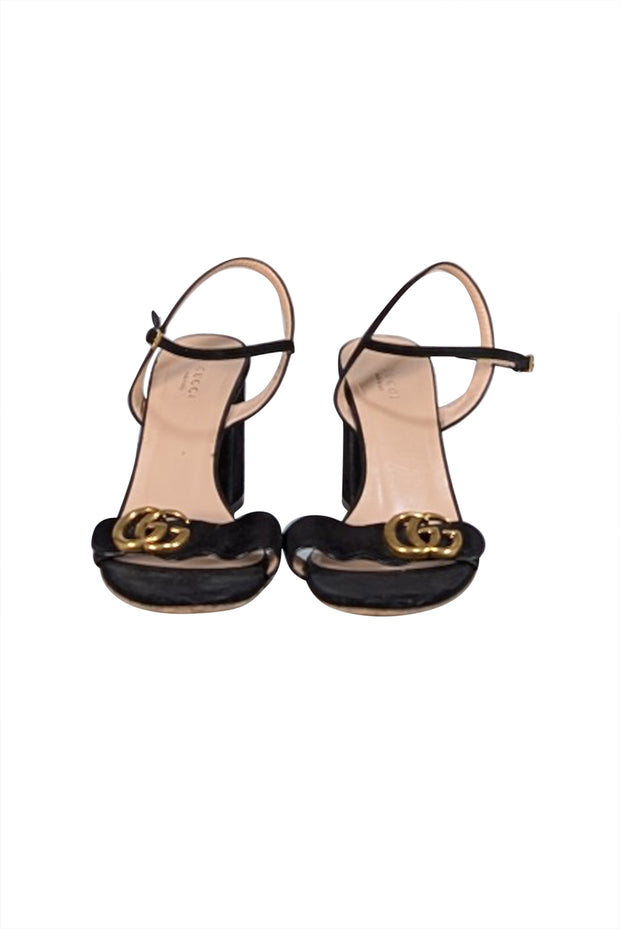 Gucci - Black Suede Logo Strap Block Heel Sandals Sz 9 - Current Boutique