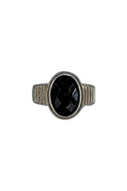 Anna Beck - Silver Ribbed Ring w/ Large Black Stone Sz 7.5 - Current Boutique