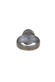 Anna Beck - Silver Ribbed Ring w/ Large Black Stone Sz 7.5 - Current Boutique
