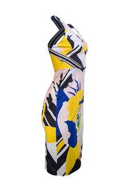 Karen Millen - White, Yellow, Black, & Blue Print Cross Back Dress Sz 2