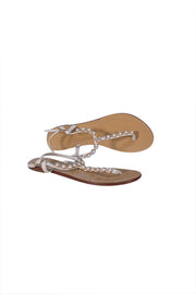 Tory Burch - Tan w/ Ivory Pearl Thong Strap Sandal Sz 9.5 - Current Boutique