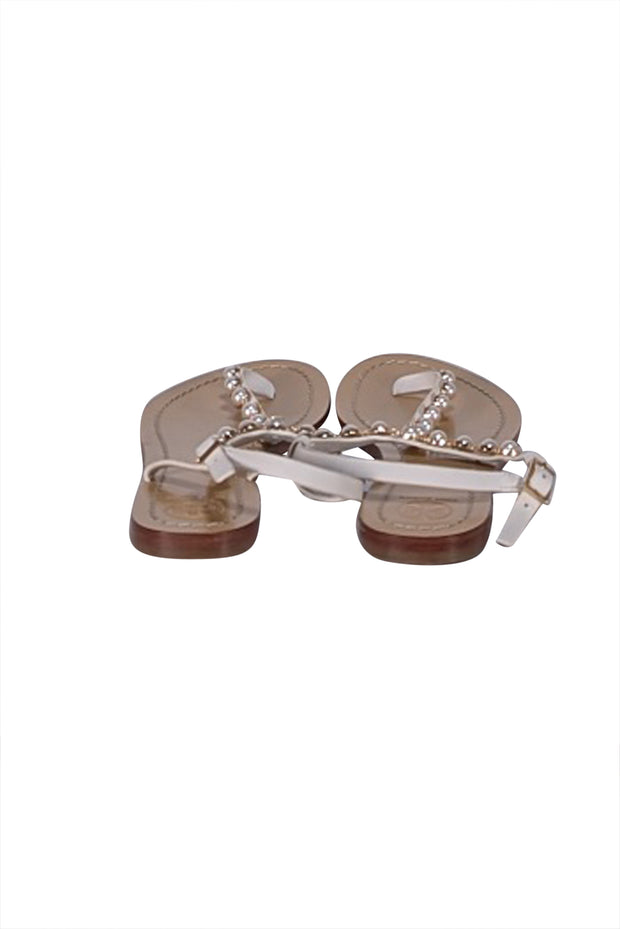 Tory Burch - Tan w/ Ivory Pearl Thong Strap Sandal Sz 9.5 - Current Boutique