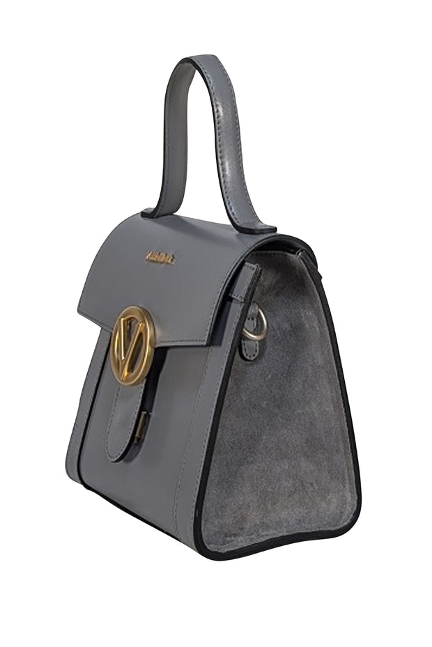 Valentino by Mario Valentino - Grey Leather & Suede Top Handle Bag - Current Boutique