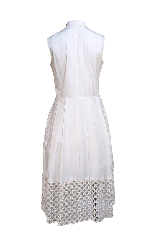 Lela Rose - Ivory Poplin Sleeveless Button Front Dress w/ Crotchet Trim Sz 6 - Current Boutique