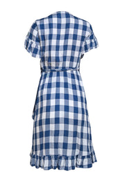Amour Vert - Blue & White Gingham Print Ruffled Wrap Dress Sz XS - Current Boutique