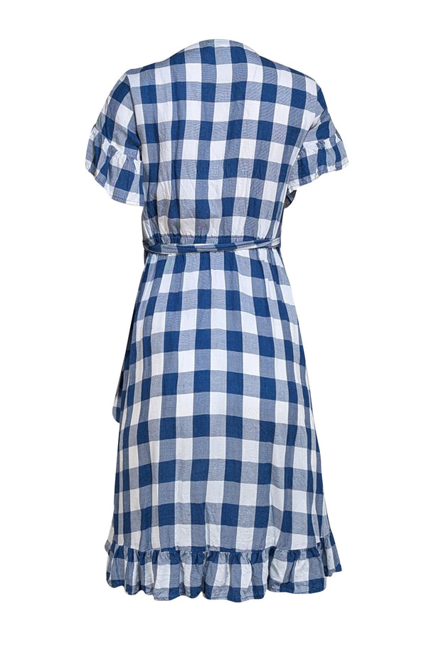 Amour Vert - Blue & White Gingham Print Ruffled Wrap Dress Sz XS - Current Boutique