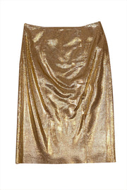 Bottega Veneta - Gold Metallic Crackle Leather Pencil Skirt Sz 2 - Current Boutique