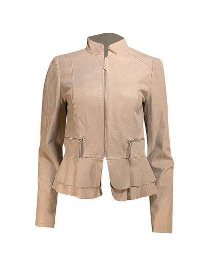 White House Black Market - Beige Genuine Leather Peplum Jacket Sz S