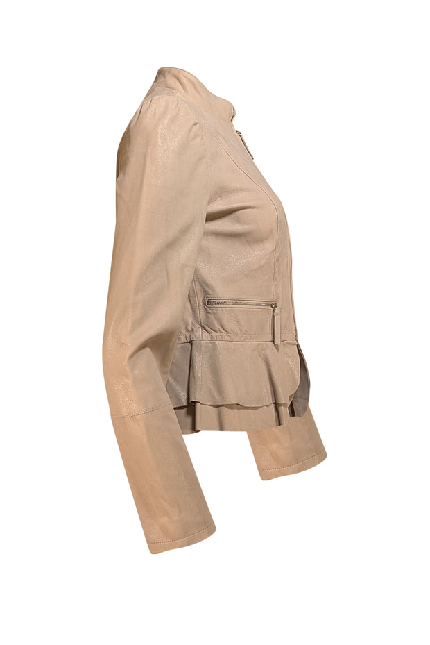 White House Black Market - Beige Genuine Leather Peplum Jacket Sz S
