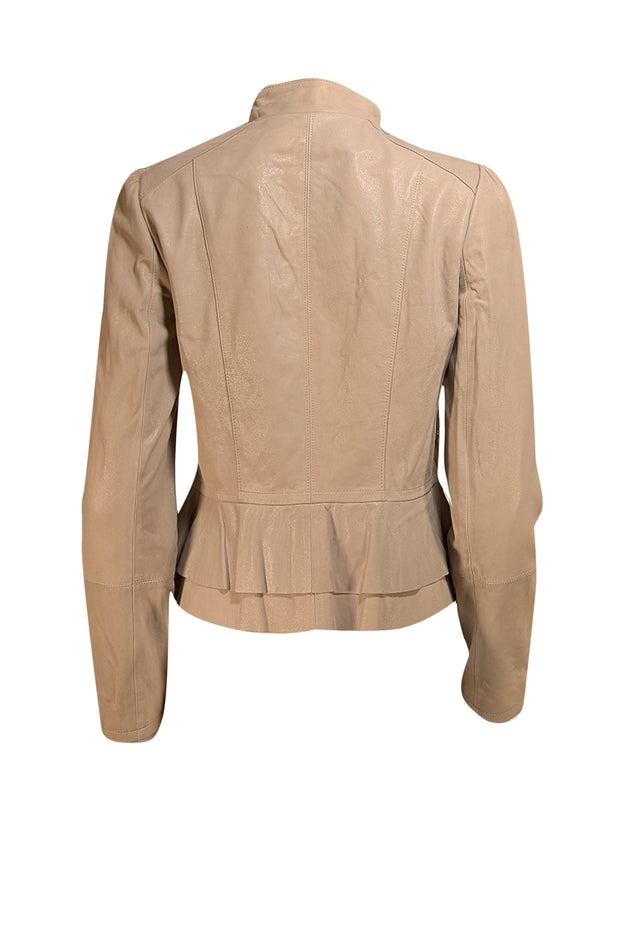 White House Black Market - Beige Genuine Leather Peplum Jacket Sz S