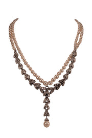 Ben Amun - Double Layer Pearl Necklace w/ Silver Jeweled Detail - Current Boutique