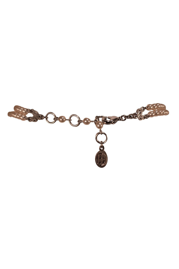 Ben Amun - Double Layer Pearl Necklace w/ Silver Jeweled Detail - Current Boutique