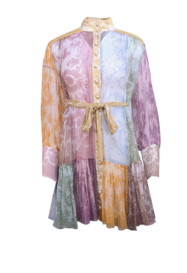 Zimmerman Multi Color Sheer Lace Paisley Print Mini Shirtdress Sz 0 - Current Boutique
