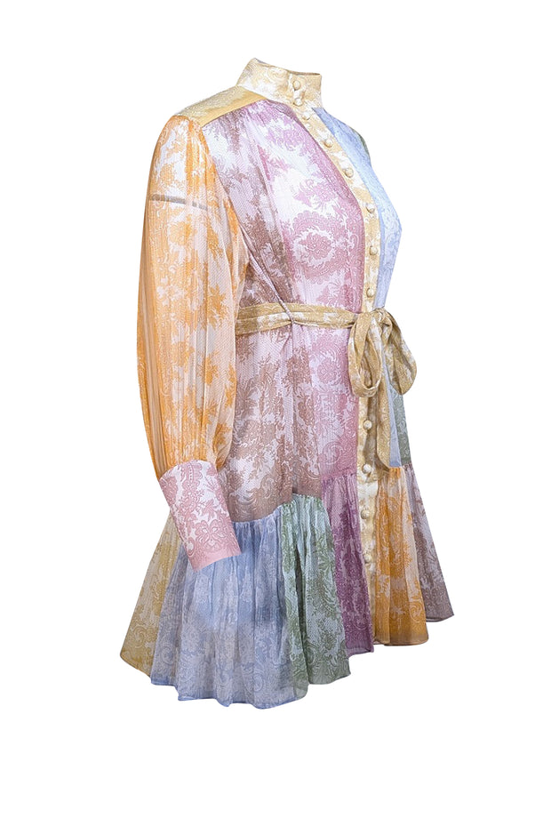 Zimmerman Multi Color Sheer Lace Paisley Print Mini Shirtdress Sz 0 - Current Boutique