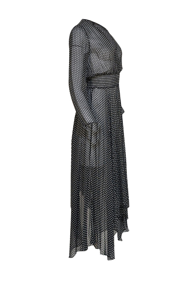 Maje - Black & White Polka Dot Midi Dress Sz 4 - Current Boutique