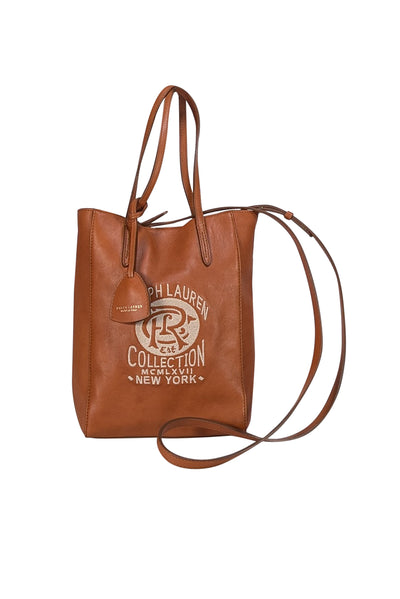 Ralph Lauren - Tan Leather Crossbody Bag w/ Cream Embroidery - Current Boutique
