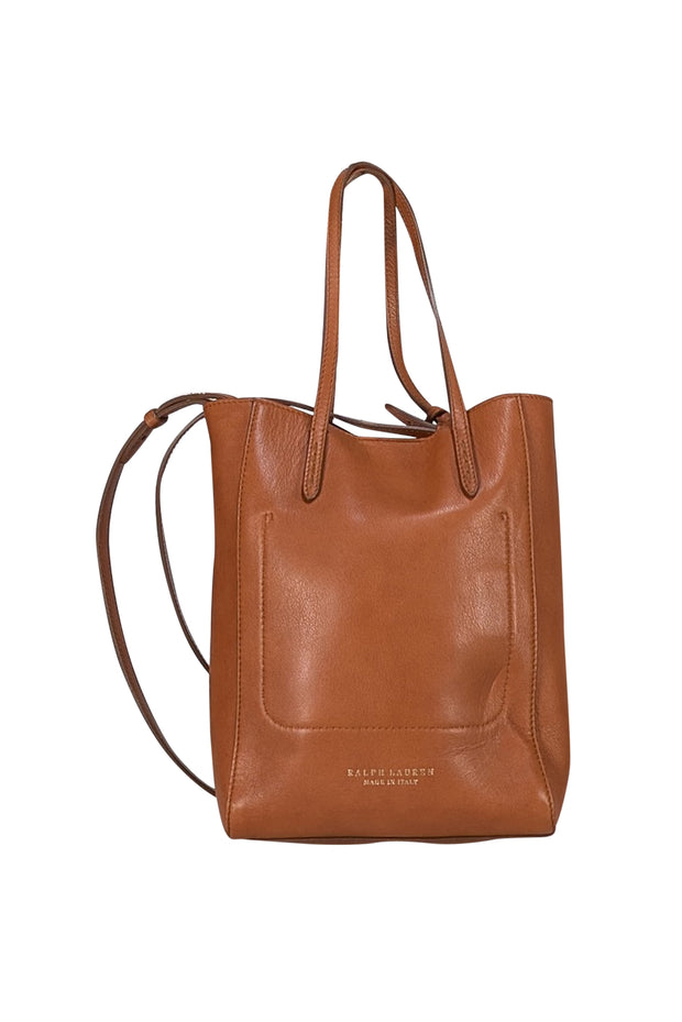 Ralph Lauren - Tan Leather Crossbody Bag w/ Cream Embroidery - Current Boutique