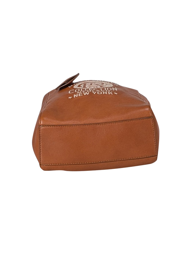 Ralph Lauren - Tan Leather Crossbody Bag w/ Cream Embroidery - Current Boutique