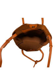 Ralph Lauren - Tan Leather Crossbody Bag w/ Cream Embroidery - Current Boutique
