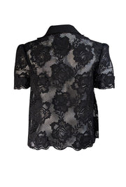 Self-Portrait - Black Eyelet Lace Short Sleeve Shirt Sz 6 - Current Boutique