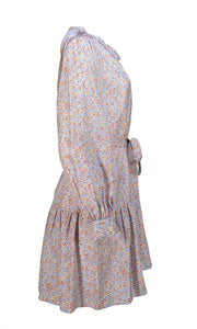 Rebecca Taylor - Light Blue, Orange, & Red Floral Drop Waist Dress Sz S - Current Boutique