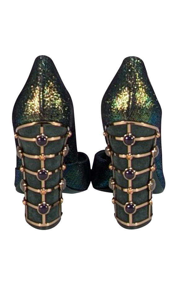 Tory Burch - Green Iridescent Heels w/ Gold Heel Detail Sz 9 - Current Boutique