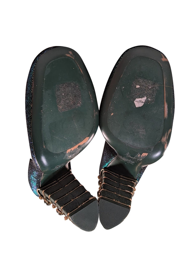 Tory Burch - Green Iridescent Heels w/ Gold Heel Detail Sz 9 - Current Boutique