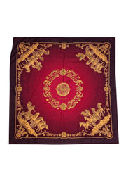 Hermes - Purple, Red, & Gold Horse Print Silk Scarf - Current Boutique