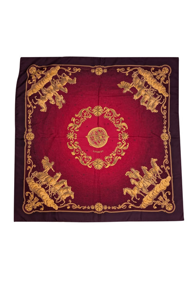 Hermes - Purple, Red, & Gold Horse Print Silk Scarf - Current Boutique