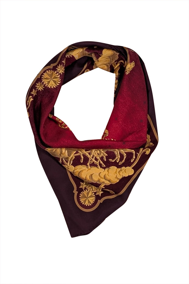 Hermes - Purple, Red, & Gold Horse Print Silk Scarf - Current Boutique